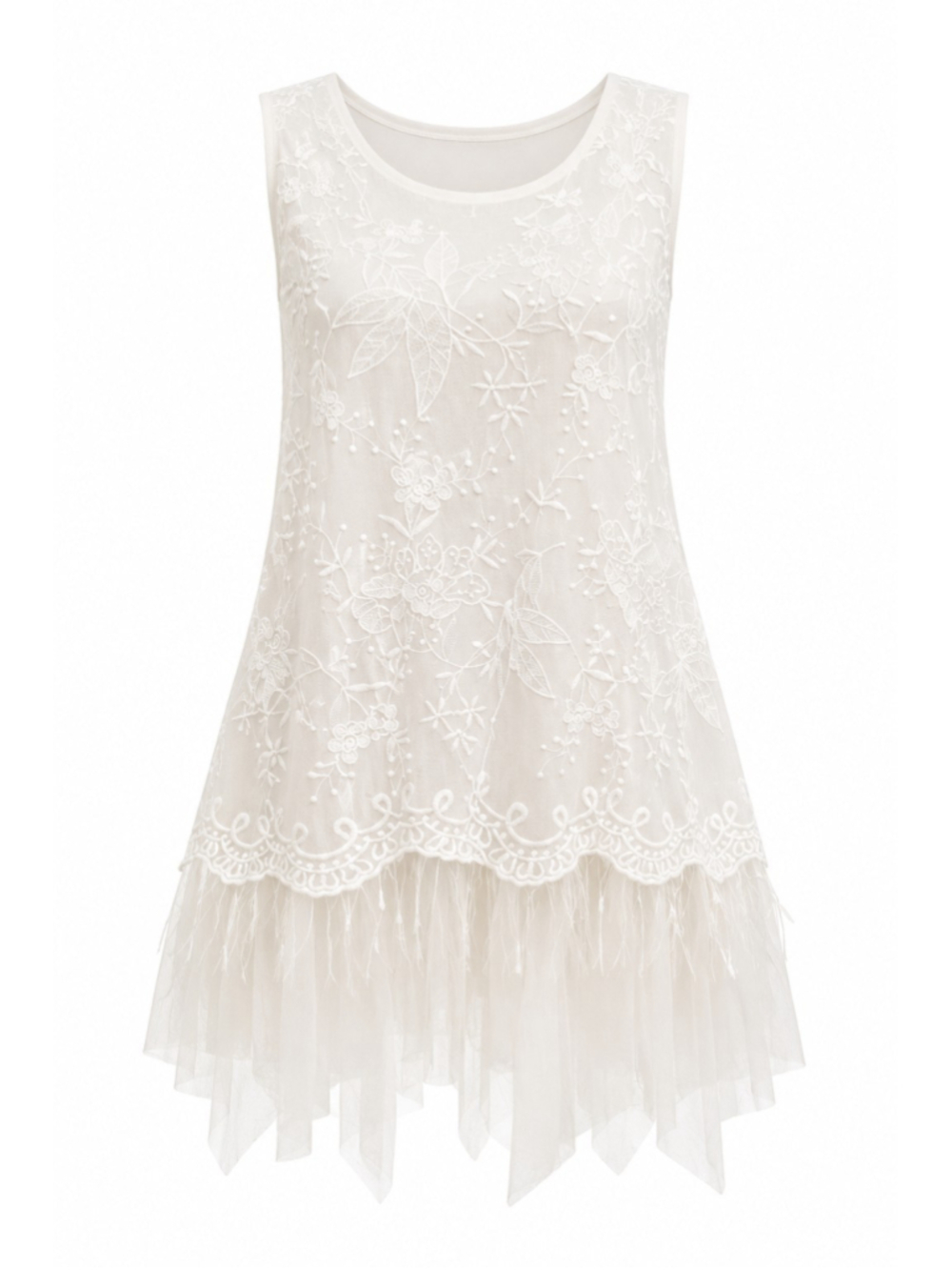 POL Ivory Tulle Floral Embroidered Lace Tunic Mini Dress Sz S NWOT Romantic Boho